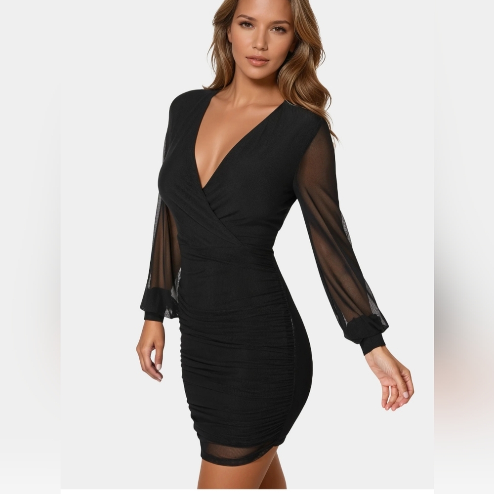Bebe Ruched Mesh Cocktail Dress